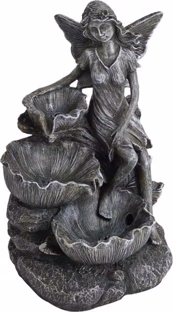Breeins Grey Outdoor Fairy Statue Tabletop Fountain with Solar LED Lights