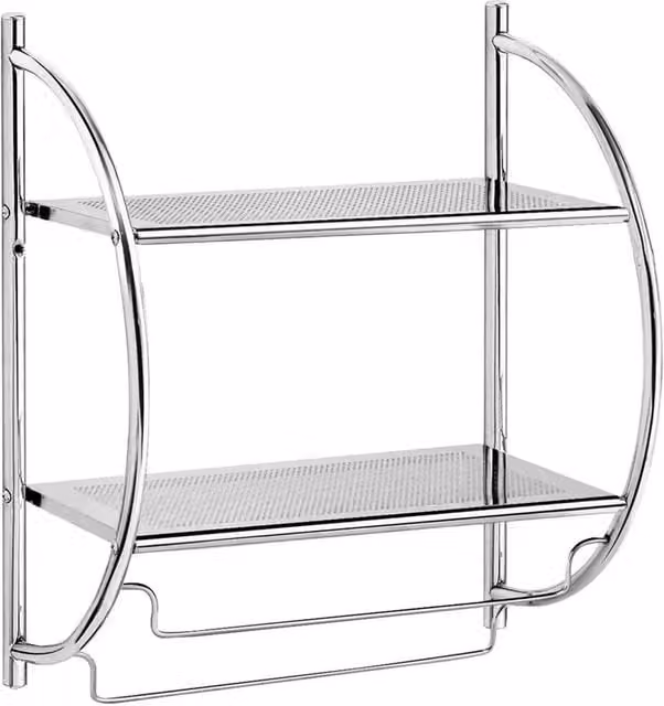 Nordara Modern 2 Tier Wall Mounted Silver Metal Bathroom Shelf Unit, W: 180 cm, H: 180 cm