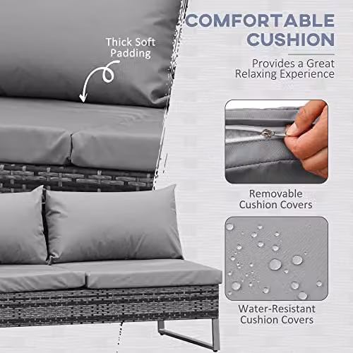 Outsunny Rattan Garden Furniture Set with Cushions in Grey – 4