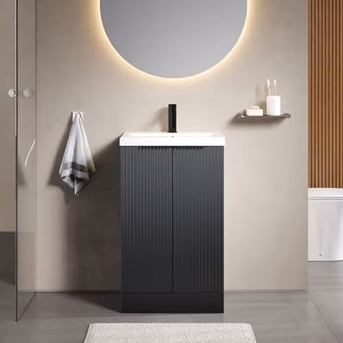 Balterley Floor Standing Bathroom Vanity Unit with Basin and Fluted Front, 2 Soft Close Doors, Dark Grey, W: 51.0 cm, D: 39.0 cm, H: 85.0 cm – 2