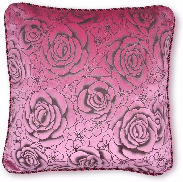 Intimates Flock Rose Square Velvet Cushion in Pink