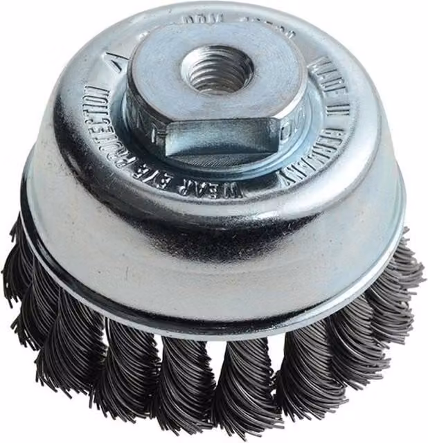 Lessmann Knot Cup Brush for Angle Grinders in Silver and Multicolour Stainless Steel – 1