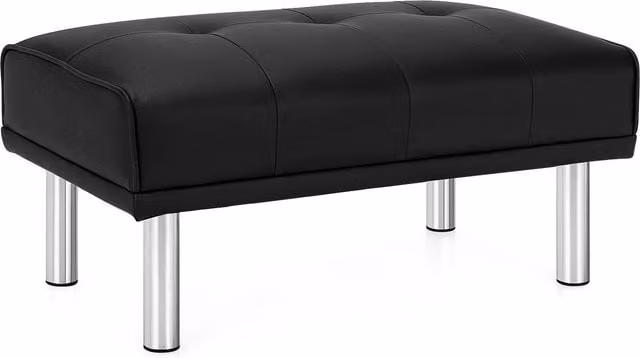 Costway Upholstered Mid-Century Shoe Bench in Black with Synthetic Leather and Metal Frame – 1