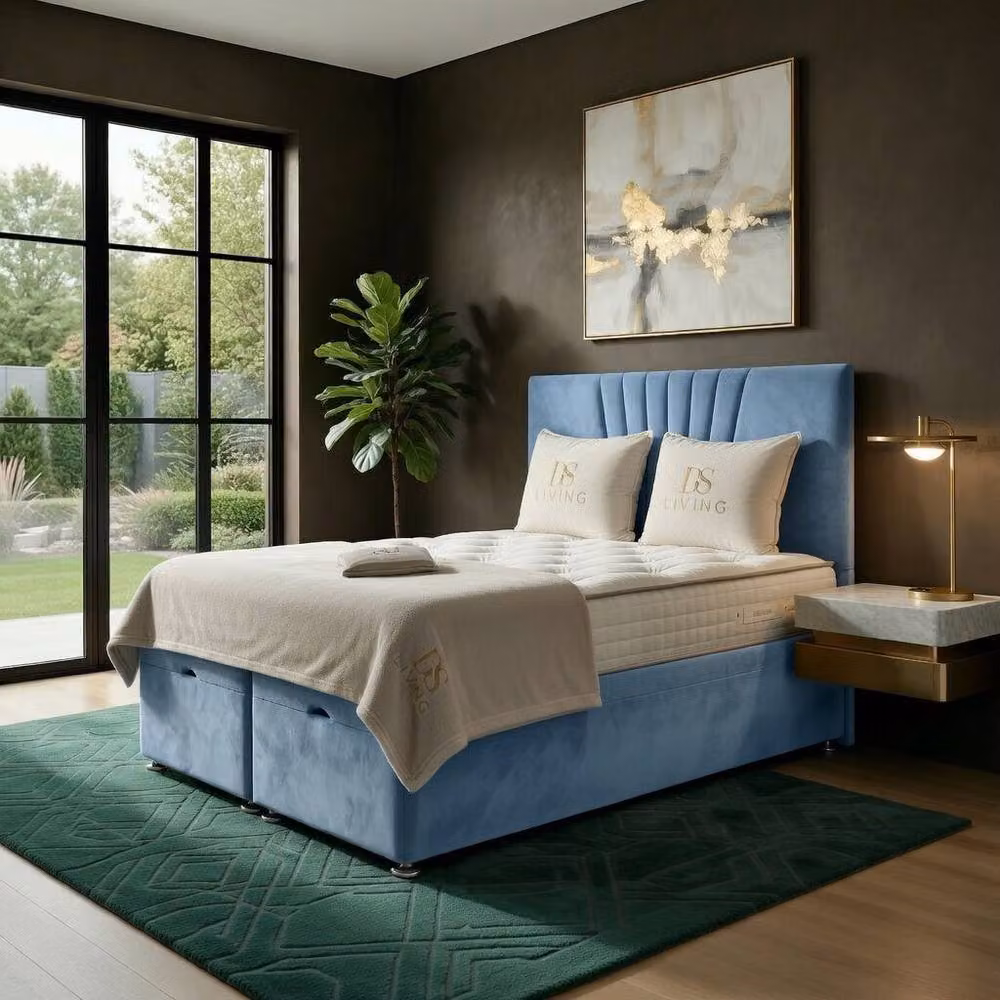 DS Living Vesper Ottoman Bed in Light Blue Velvet, W/D: 180 x 200 cm – 3