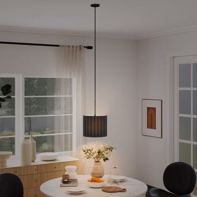 HOMCOM Modern Black Fabric Linen Pendant Light with E27 Lampshade