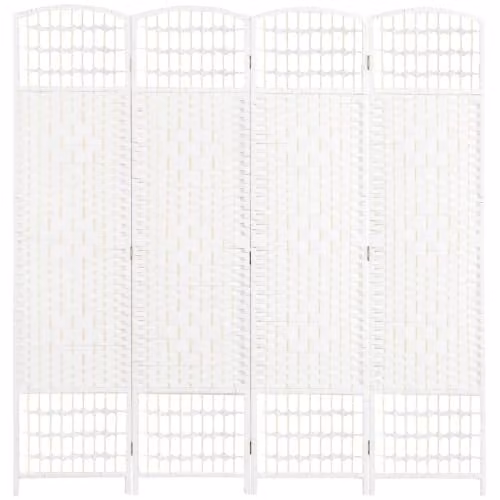 HOMCOM 4 Panel Folding Room Divider Privacy Screen with Wood Frame, White, H 170 cm x W 160 cm