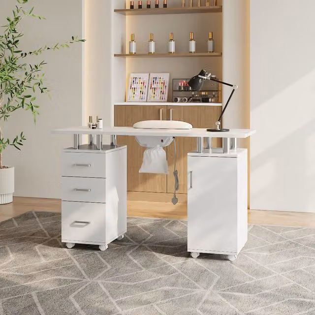 Komore Professional Mobile Manicure Table with Dust Extractor in White