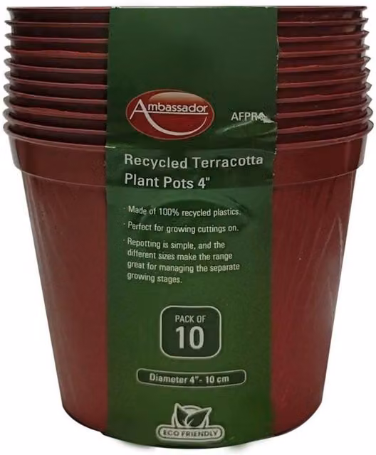 Ambassador Brown Terracotta Style Plastic Plant Pots, Pack of 10