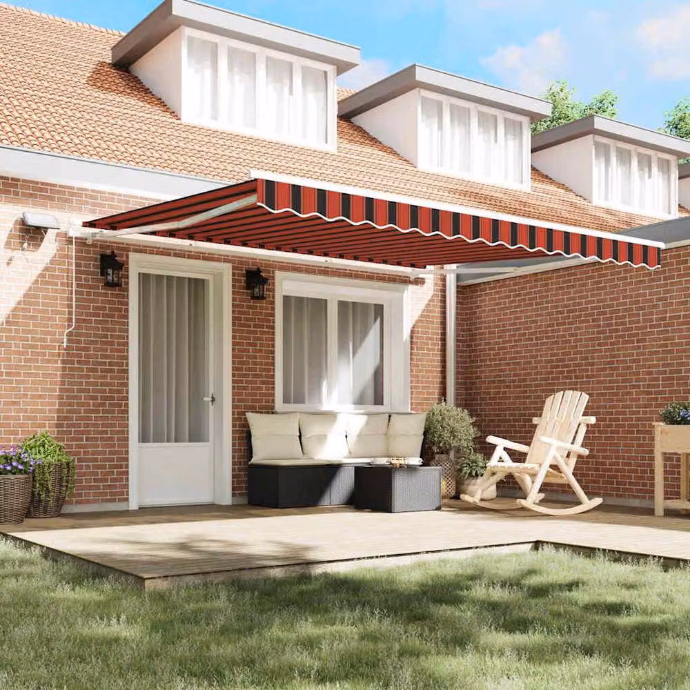 Berkfield Home Manual Retractable Wall-Mounted Awning with LED, Orange and Brown Striped, W: 400 cm, D: 350 cm – 2