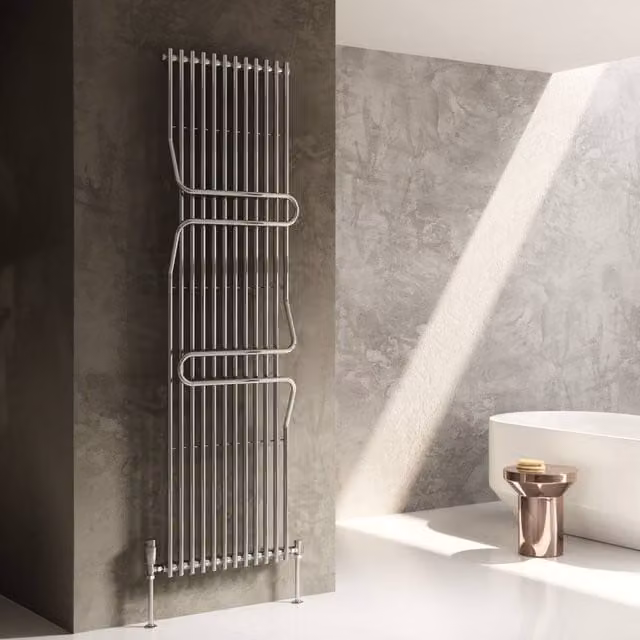 Bathroom Kingdom Aletta Chrome Designer Square Heated Towel Rail, Silver, H: 180 cm, W: 50 cm