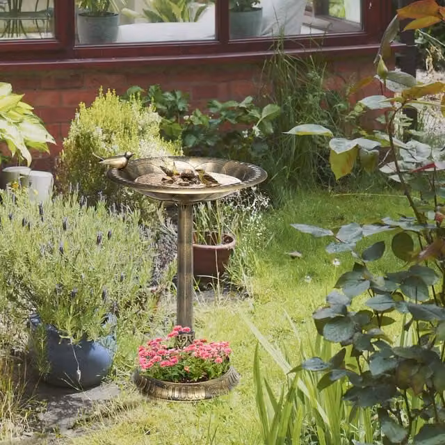 Outsunny Vintage Floral Round Bird Bath in Bronze and Gold Tone