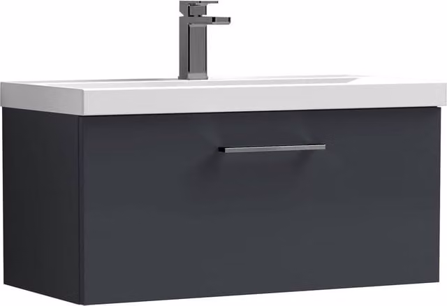 Balterley 800mm Wall Hung 1 Drawer Vanity Basin Unit in Dark Grey with Pewter Handle – 1