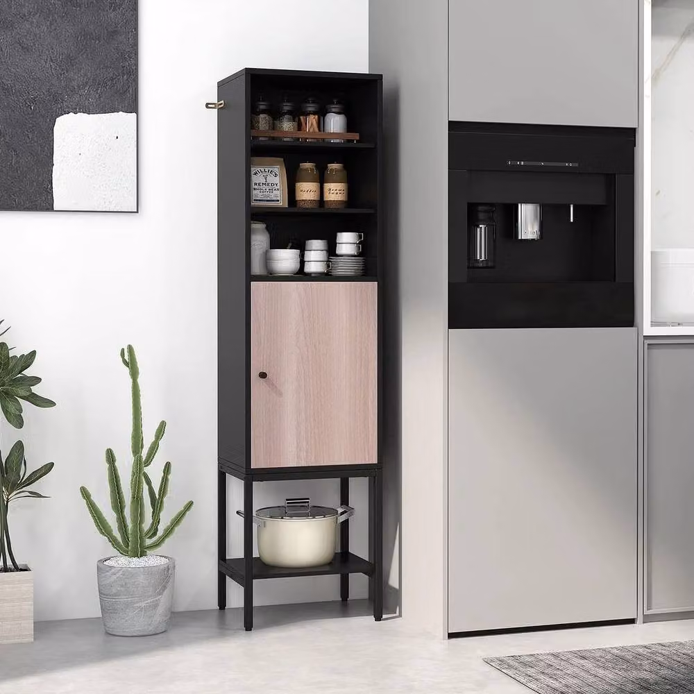 VOGREX Black Tall Freestanding Metal Storage Cabinet with Hinged Doors and Internal Shelves – 3