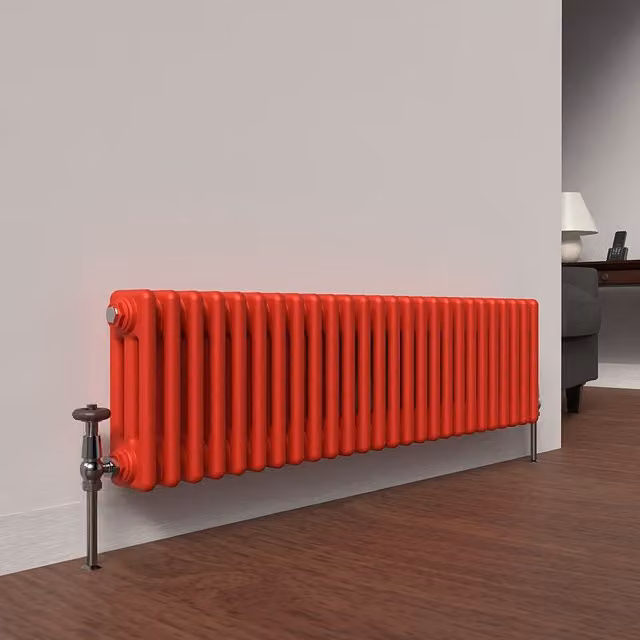 Lux Heat Horizontal 3 Column Steel Radiator in Poppy Red, H: 119 cm, W: 30 cm