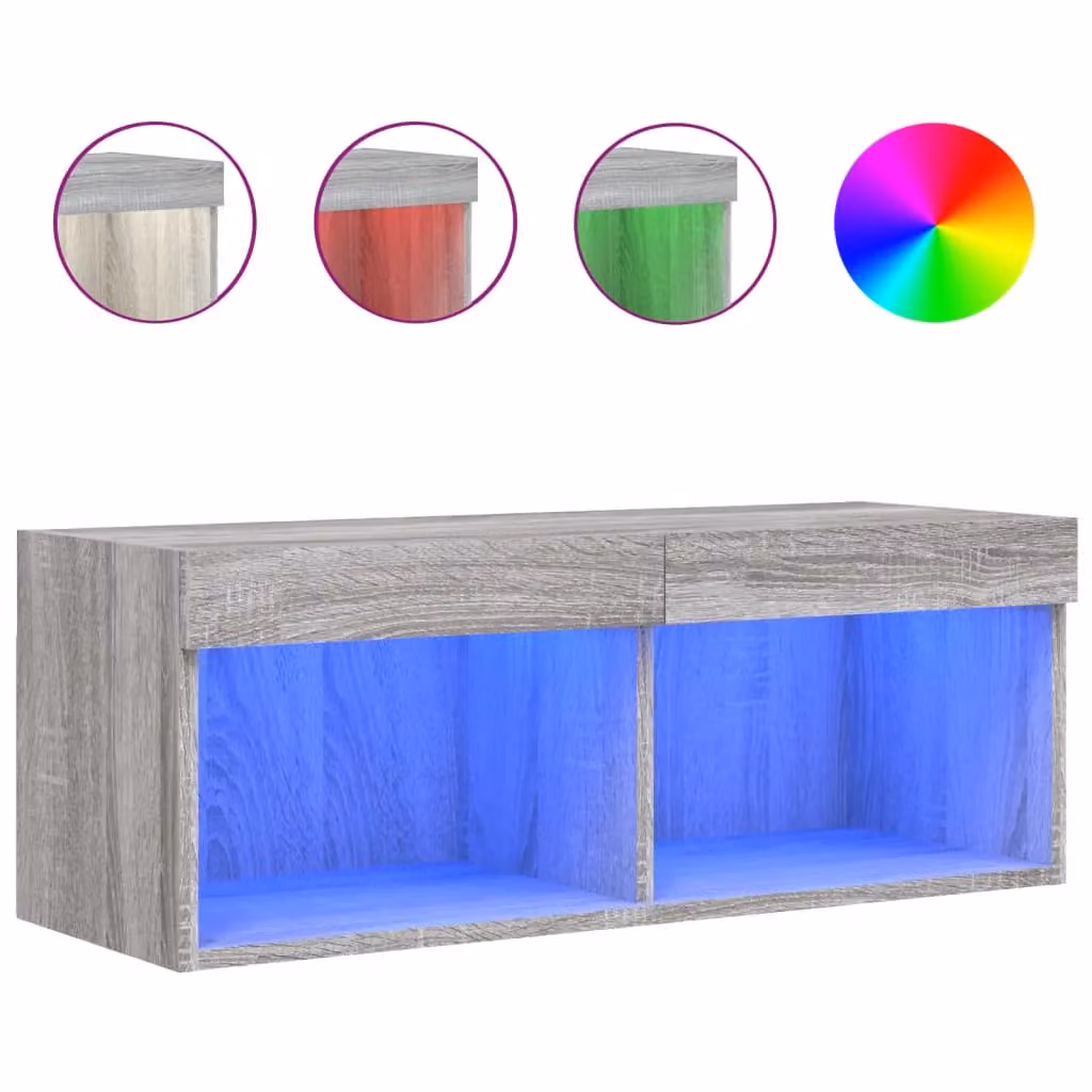 Berkfield Home TV Cabinet with LED Lights in Grey Sonoma, W/D/H: 80 x 30 x 30 cm – 2