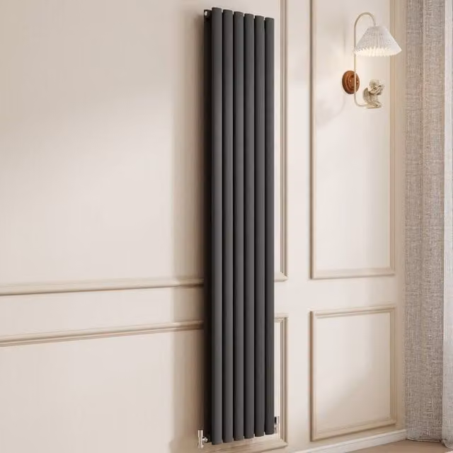 Banyetti Orva Anthracite Vertical Double Oval Column Radiator in Charcoal, H: 180 cm, W: 35.4 cm