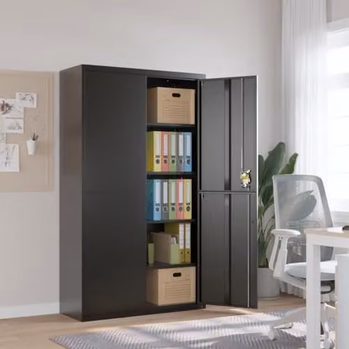 vidaXL Metal File Cabinet in Black with Adjustable Shelves and Lock, H 180 x W 105 x D 40 cm – 2