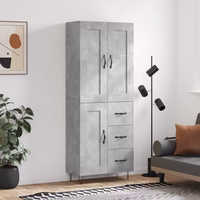 Berkfield Home Modern Wall Mounted Highboard in Concrete Grey, W: 69.5 cm, D: 34 cm, H: 180 cm