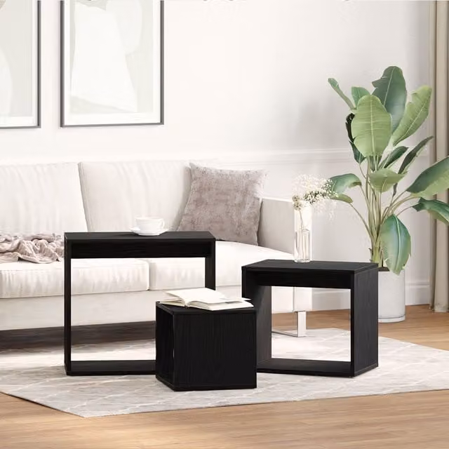 Berkfield Home Nesting Tables Set of 3 in Black Oak Matt MDF