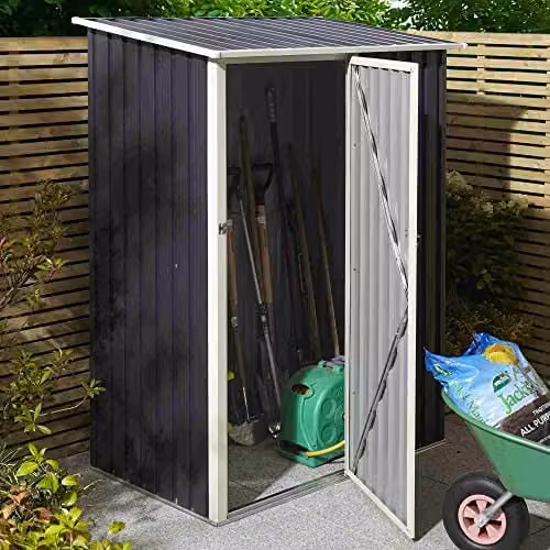 Rowlinson Trentvale Metal Pent Shed in Grey with Single Door and Side Vent, W: 143 cm, D: 91.44 cm, H: 186 cm – 1