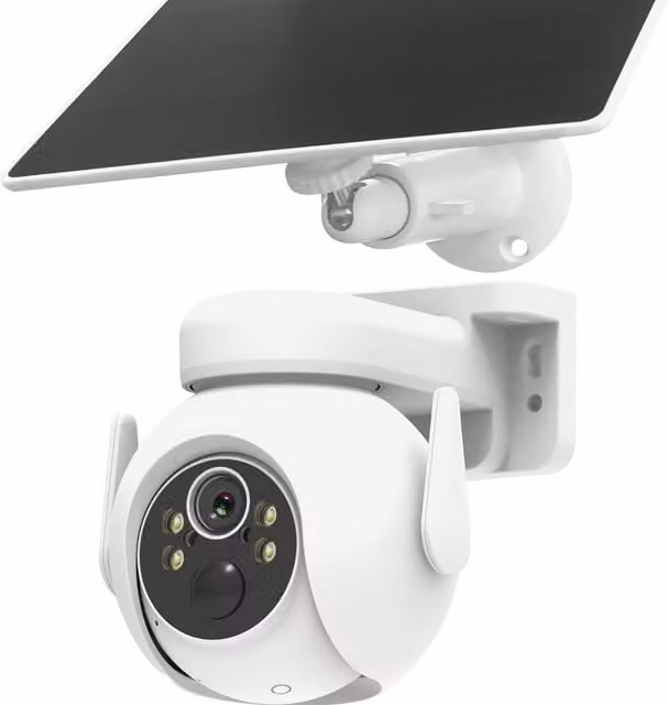Hestia Wireless Solar Outdoor Wi-Fi Camera in White and Black
