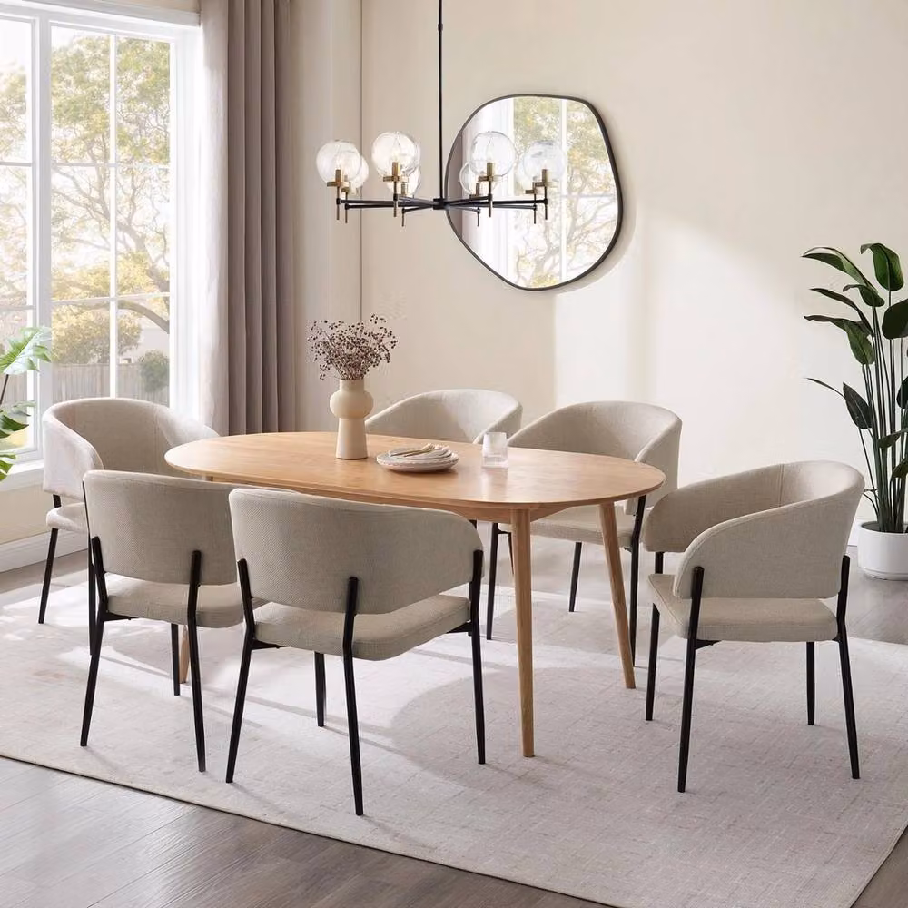 NESTLUNE Set of 6 Modern Fabric Dining Chairs in Beige and Black – 2