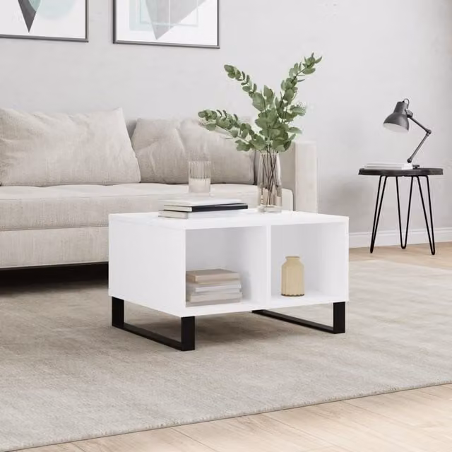 Berkfield Home Modern White Coffee Table in Engineered Wood W/D/H: 60 x 50 x 36.5 cm