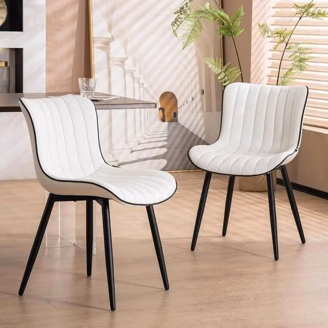 KORVIXA Set of 2 White Faux Leather High Back Dining Chairs with Metal Legs – 1