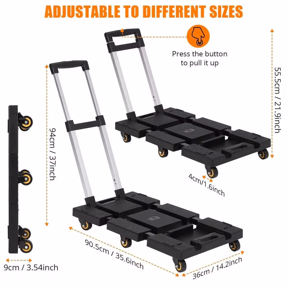VOGREX Foldable Hand Truck with Plastic Base and Adjustable Handle in Black – 2