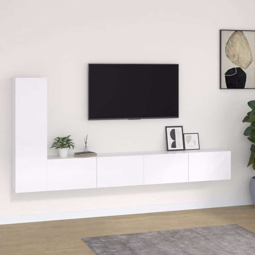Berkfield Home 3 Piece Glossy White Classic TV Cabinet Set in Engineered Wood – 2