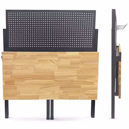Phoenix TWD4723 47 inch Foldable Workbench with Pegboard, Black Heavy-Duty Steel Frame and Rubberwood Top, Wall-Mounted, 300kg Capacity – 3