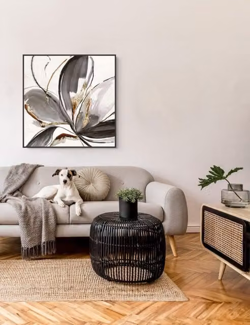 Gallery Direct Glorious Abstract Floral Square Framed Art in Gold and Multicolour