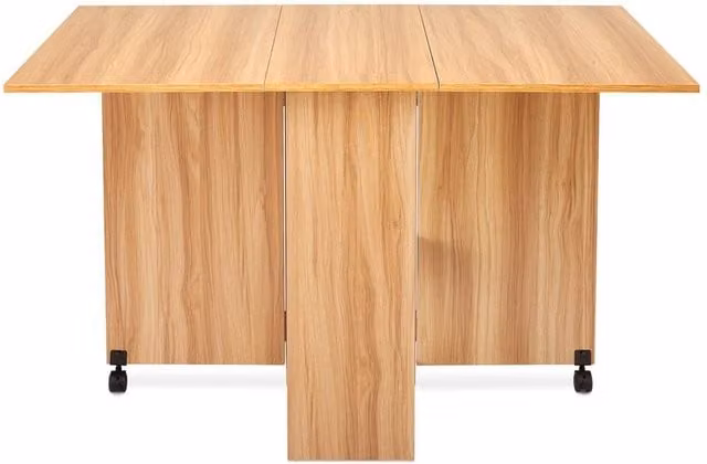 VOGREX Natural Folding Dining Table with Butterfly Drop Leaf, Rolling Castors and Drawer – 1