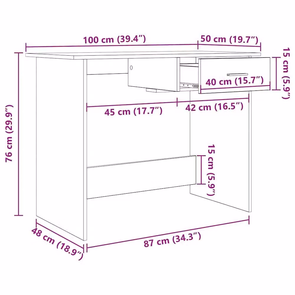 Berkfield Writing Desk in Brown Old Wood, W/D/H: 100 x 50 x 76 cm – 7