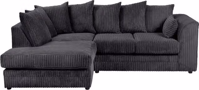 SquareBoxx Lennox Jumbo Cord Corner Sofa with Left Hand Facing Chaise in Black