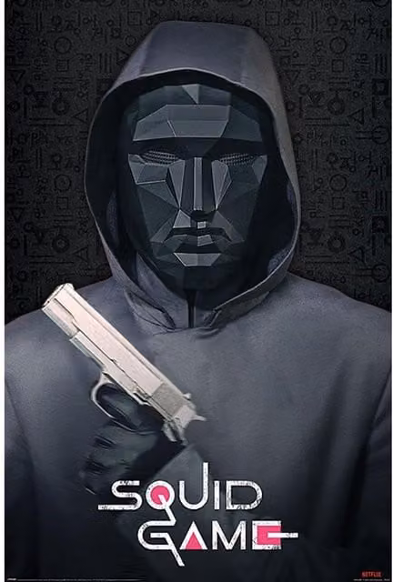 Squid Game Mask Man Paper Poster in Black