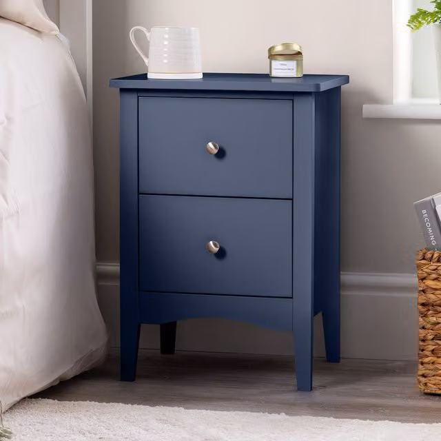 Christow 2 Drawer Bedside Cabinet Table in Blue