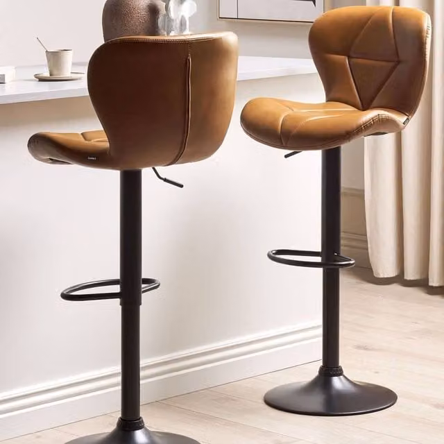 Wyld and Coco Set of 2 Brown Faux Leather 360 Degree Swivel Bar Stools