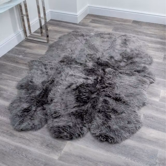 Native Natural Grey Sextuple Pelt Organic Sheepskin Rug
