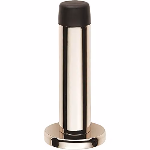 Loops Wall Mounted Rubber Tipped Cylinder Doorstop with Rose in Polished Nickel, 7.1 cm