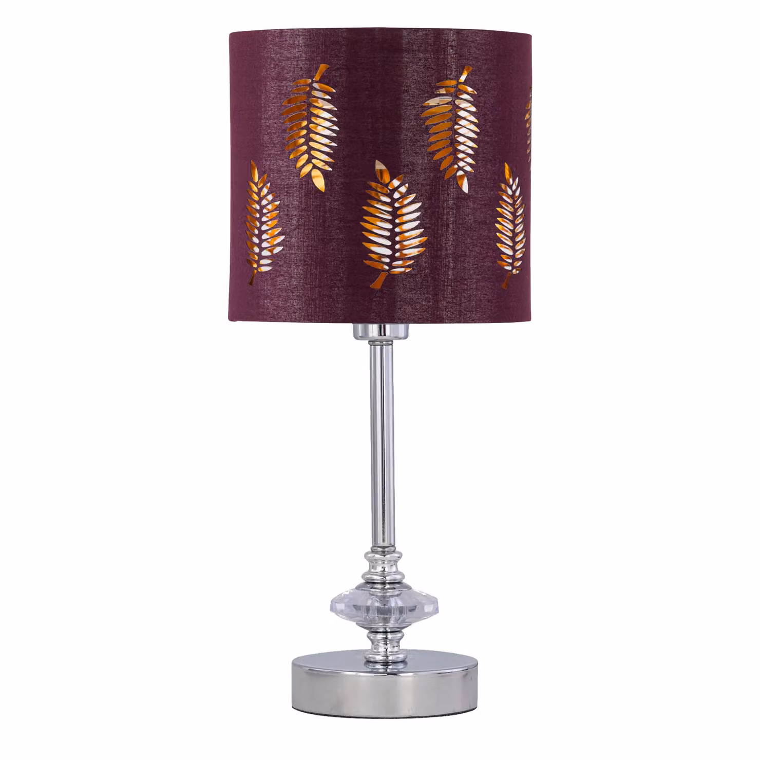 First Choice Lighting Set of 2 Chrome Jewelled Table Lamps with Burgundy Fabric Shades, H 33 cm x W 15.5 cm x D 15.5 cm – 2