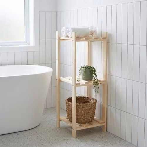 Core Products Narrow 3-Shelf Pine Storage Rack, Brown, W/D/H: 27.0 x 29.0 x 80.0 cm