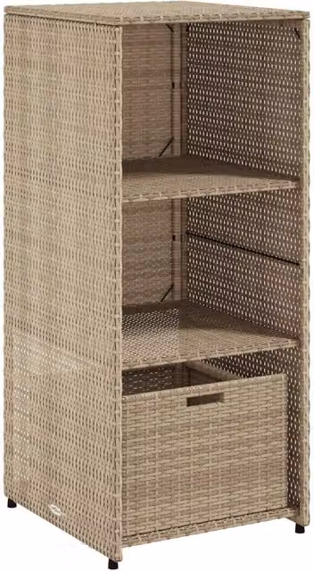 Berkfield Home Beige Poly Rattan Garden Storage Cabinet with Internal Shelves and Drawers W/D/H: 50 x 55 x 115 cm