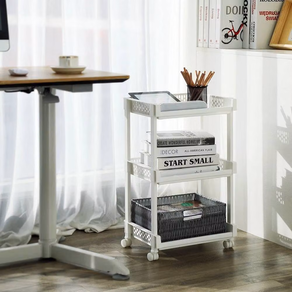 KORVIXA Rolling Trolley Storage Unit with 3 Shelves in White, W/D/H: 61 x 36.5 x 28 cm – 3