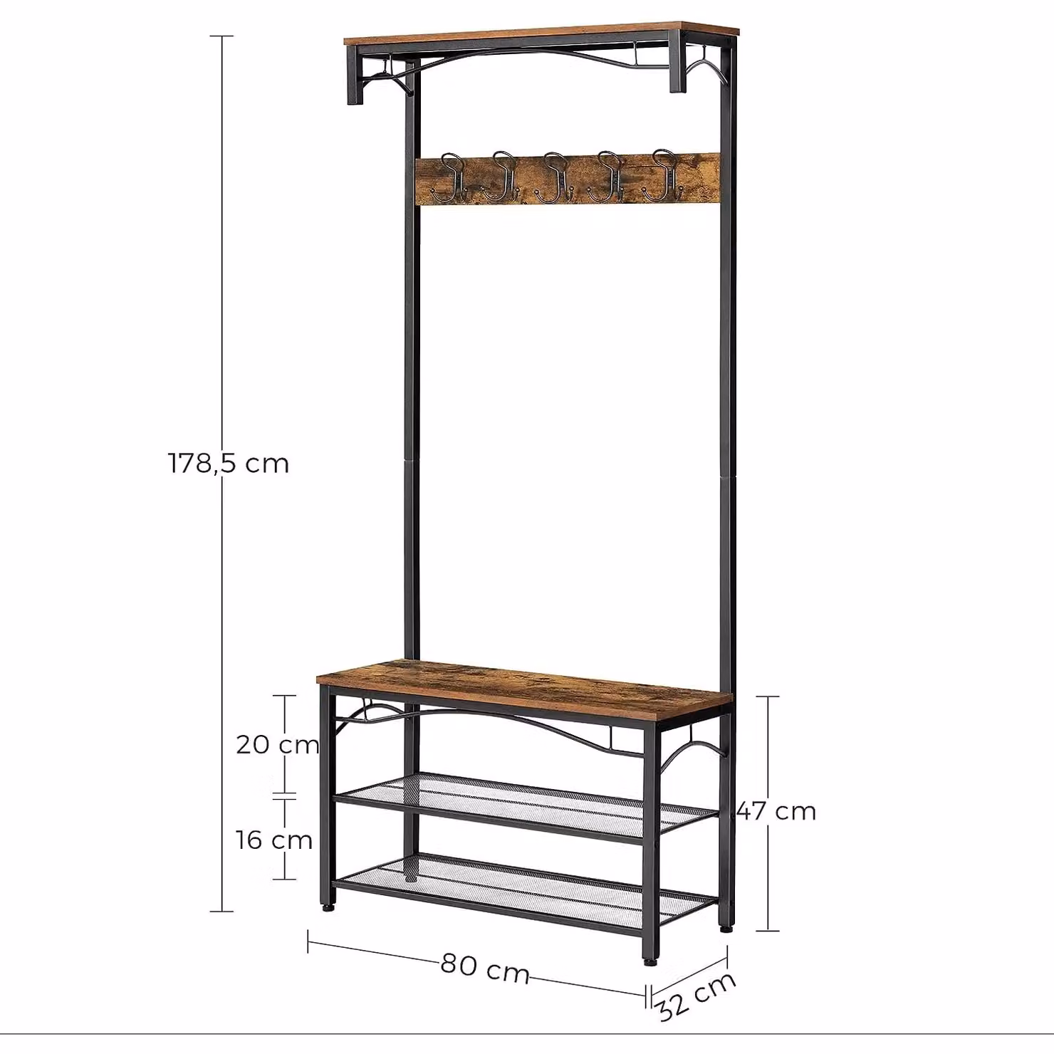 VASAGLE Rustic Hallway Coat Rack with Bench and Shoe Shelf in Brown – 2
