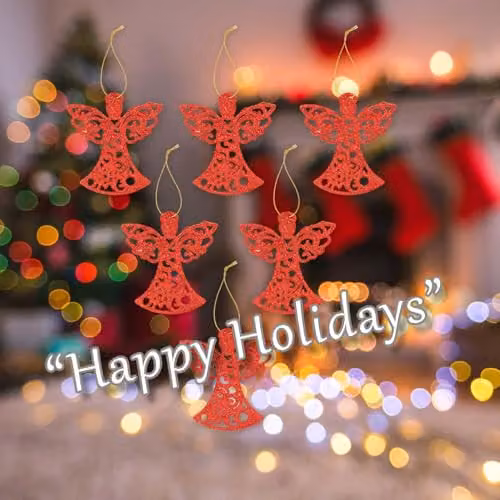 VFM e-Store Red Glitter Hanging Angel Christmas Tree Ornaments, Pack of 6, H 17.5 x W 10 x D 1.5 cm – 4
