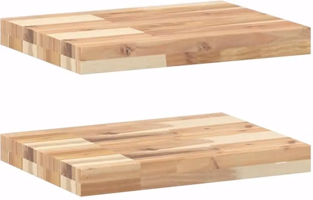 Berkfield Home Set of 2 Floating Wall Mounted Shelves in Brown Untreated Solid Acacia Wood, W: 60 cm, D: 30 cm, H: 4 cm