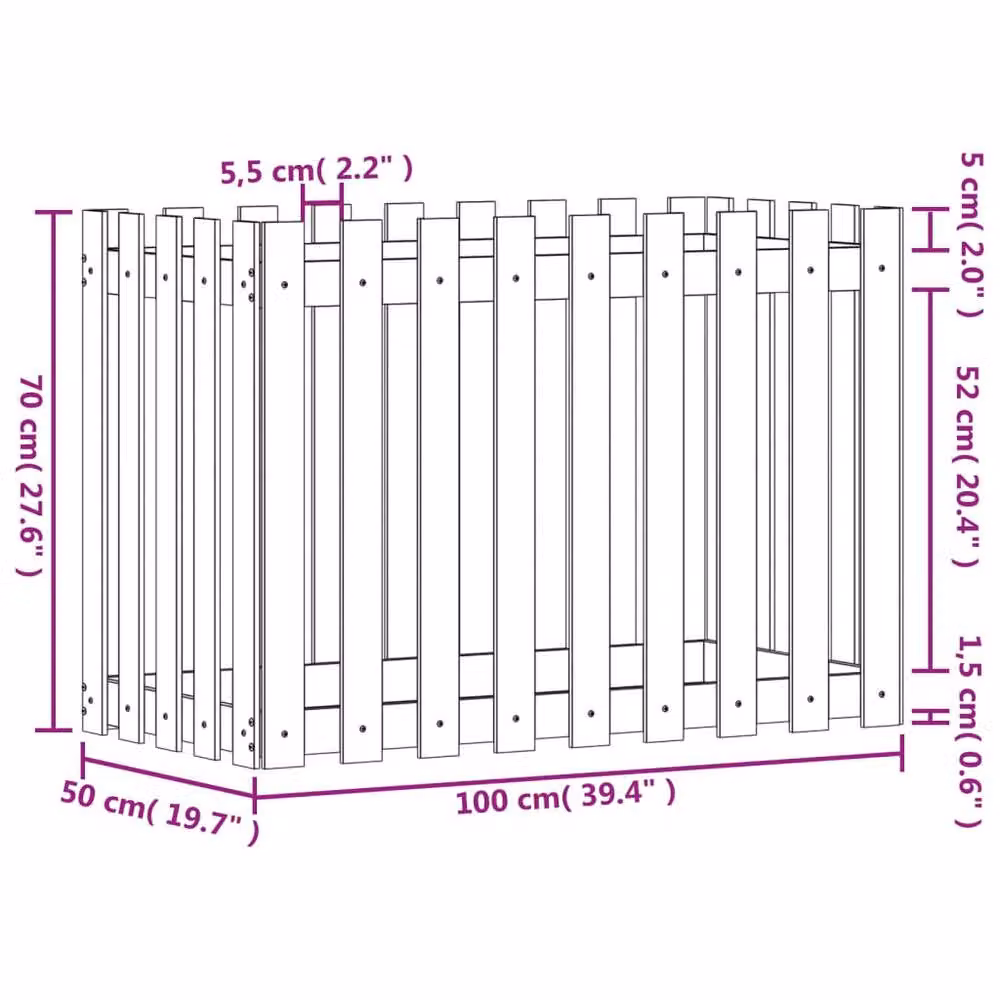 Berkfield Home Garden Raised Bed with Fence Design in Brown Impregnated Pine Wood, W/D/H: 100 x 50 x 70 cm – 6