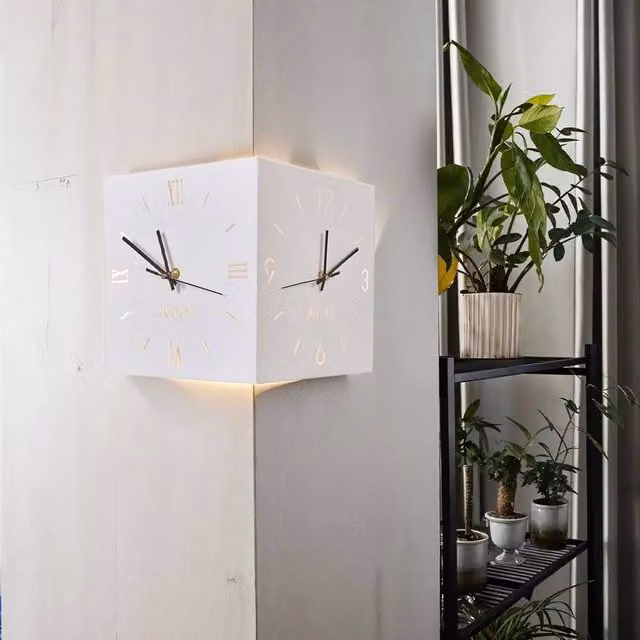 EONLION White Modern Double-sided Corner Wall Clock with Silent Analog Movement – 1