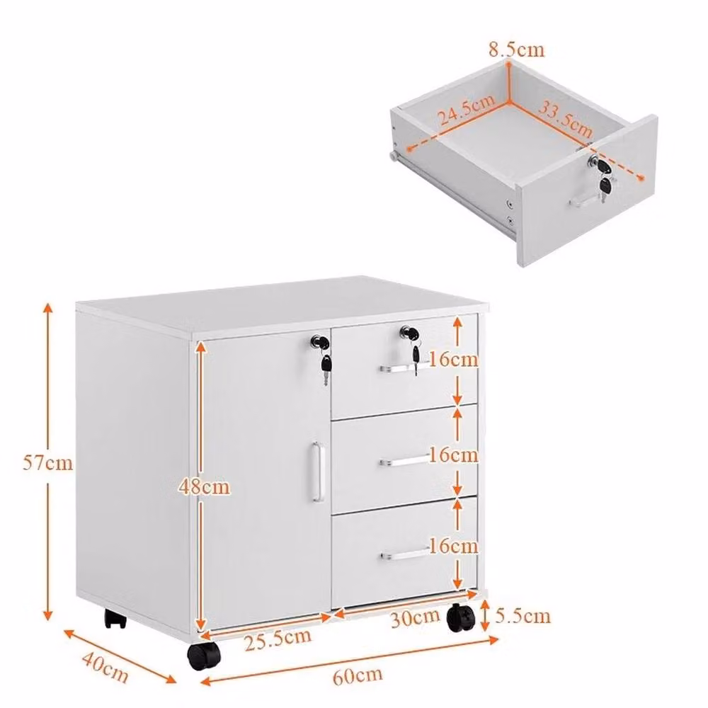 FORGEVIO Office Filing Cabinet and Printer Stand with Storage Drawers and Wheels in White – 2